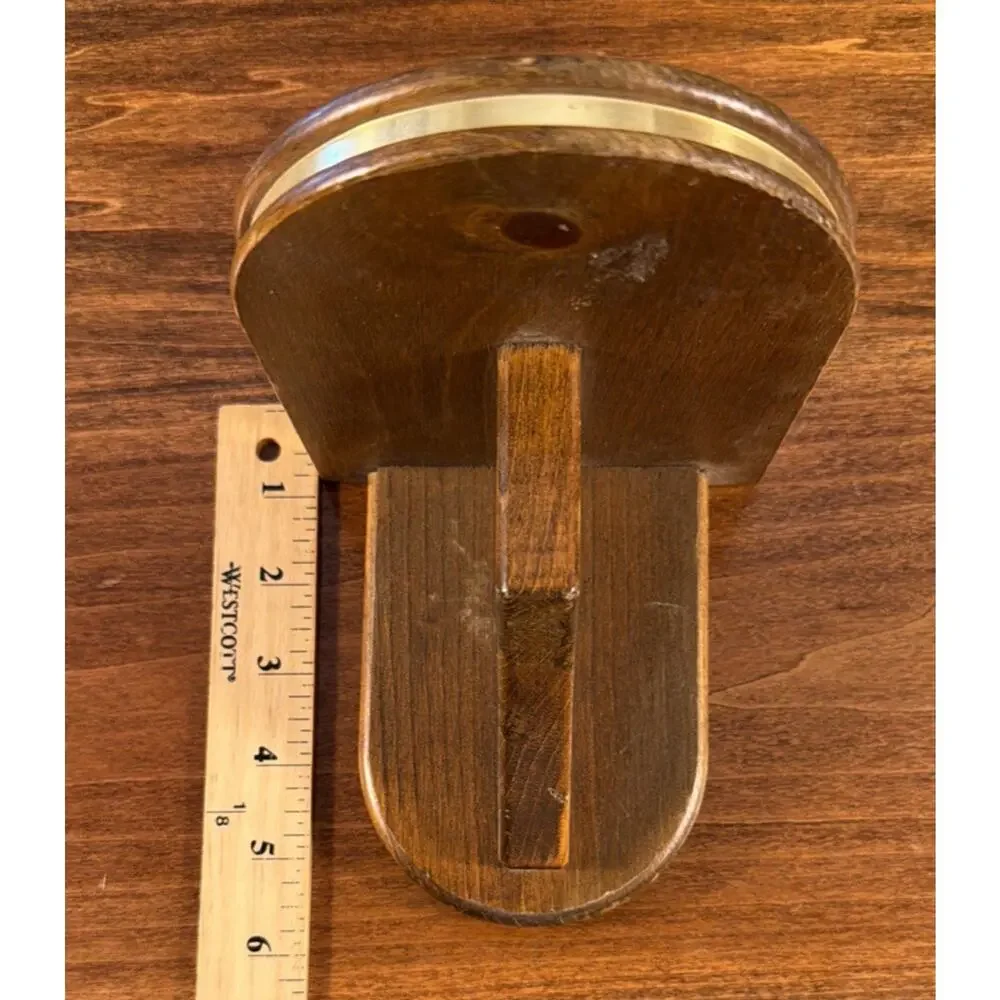 Vintage Dark Wood Single Wall Shelf Brass-Tone Trim Tinkets Candle Cottage